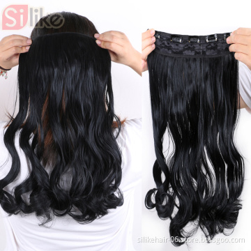 Silike 120g 22 inch Stretched Wavy Clip in Synthetic Hair Extensions Heat Resistant Fiber 5 Clips one Piece 17 Colors Available